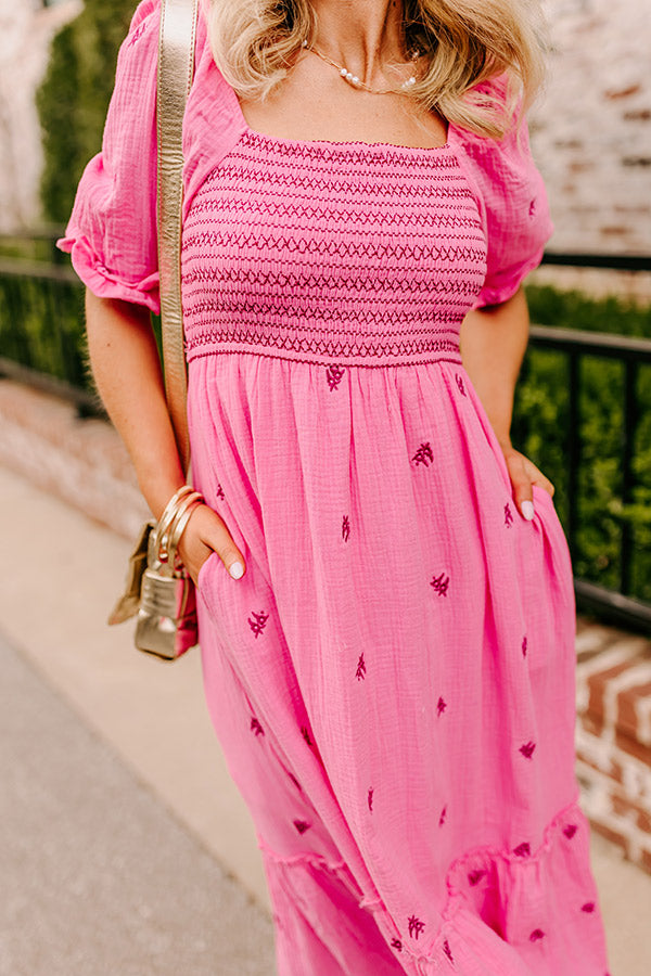 Premium Smocked Maxi Dress - Pink Floral Elegance