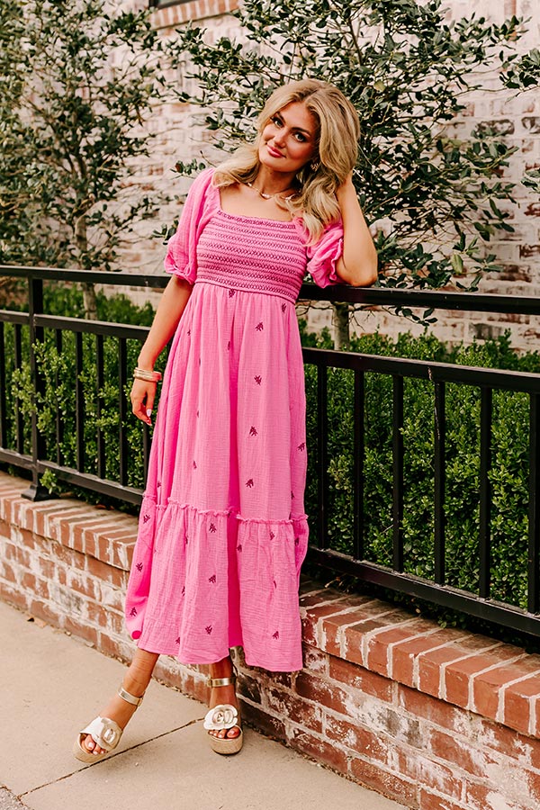 Premium Smocked Maxi Dress - Pink Floral Elegance