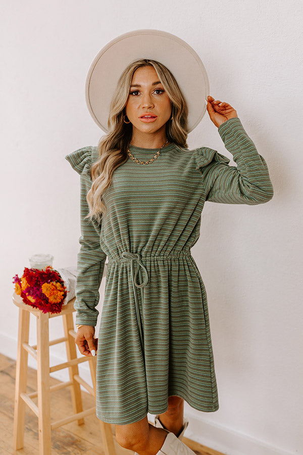 Premium Olive Stripe Mini Dress - Harvest Harmony Collection