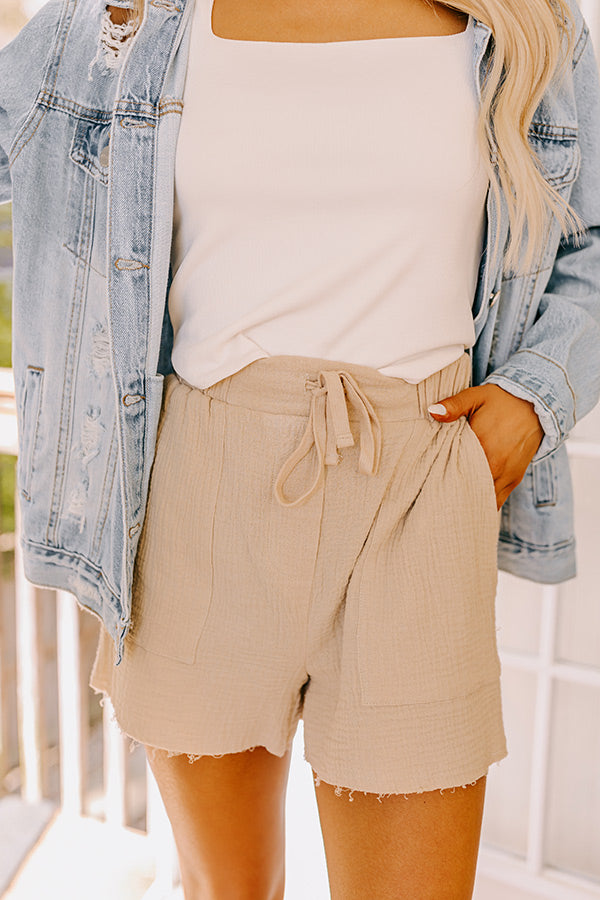 Ultimate Comfort High Waist Linen Shorts - Light Beige