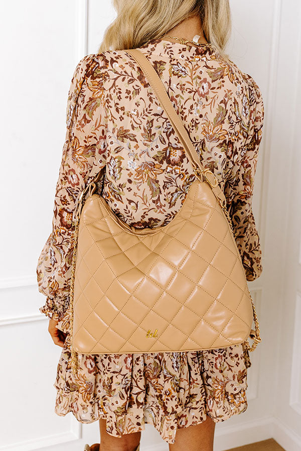 Premium Quilted Faux Leather Tote Bag - Tan