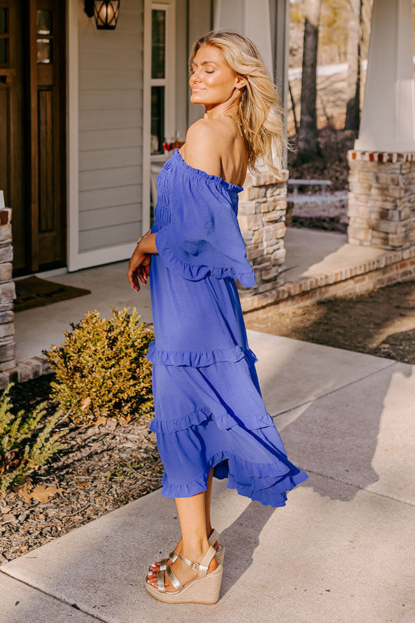 Ultimate Royal Blue Smocked Midi Dress - Beach Chic Style