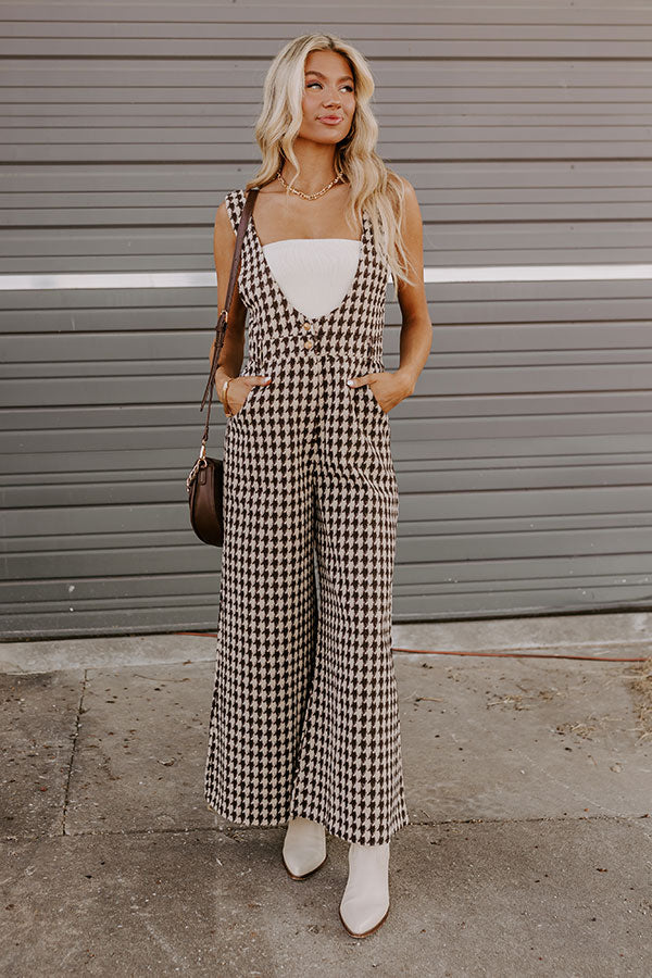 Ultimate Soho Houndstooth Jumpsuit in Espresso - Premium Style