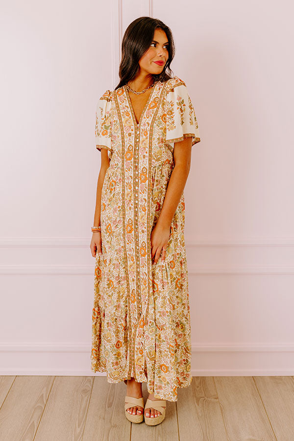 Premium Soho Stroll Floral Midi Dress in Cream - Ultimate Southern Charm