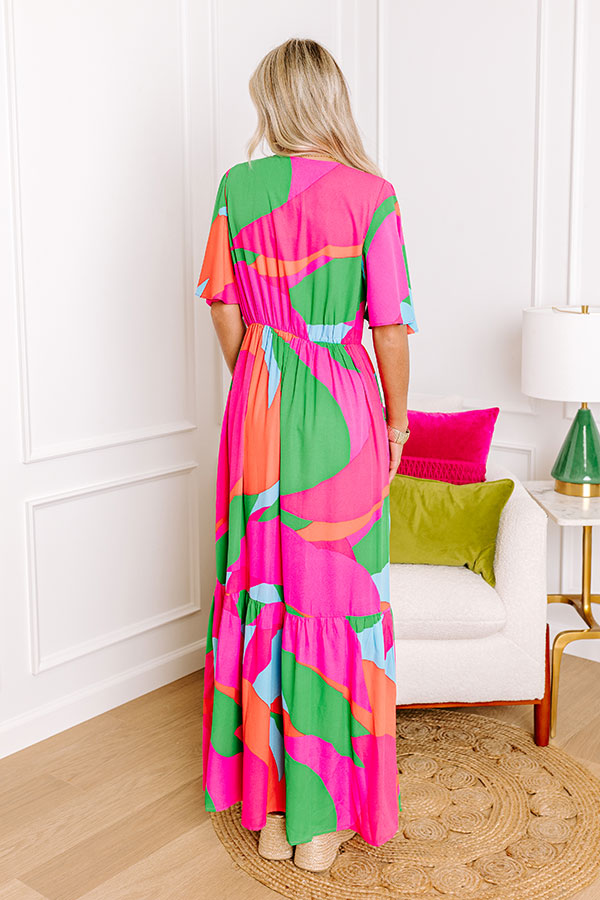 Premium Sailboat Soiree Maxi Dress in Vibrant Hot Pink