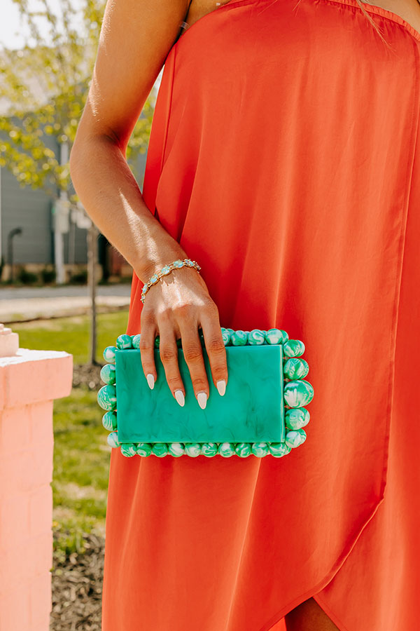 Premium Turquoise Acrylic Clutch with Detachable Chain Strap