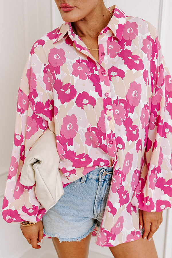 Premium Floral Chiffon Button-Up: Blush Elegance