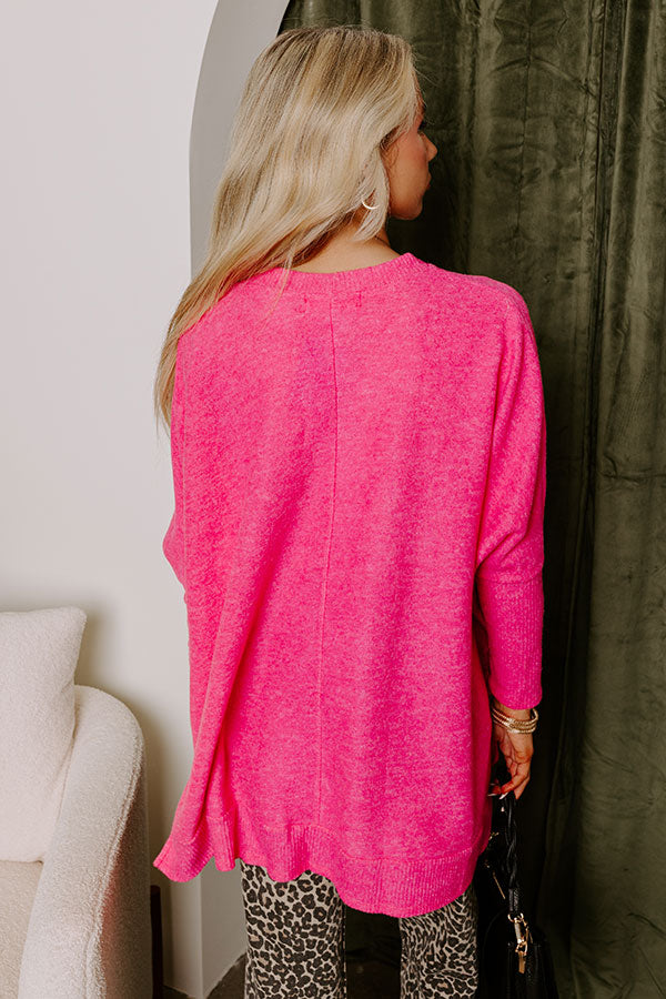 Ultimate Cozy-Cute Shift Sweater in Hot Pink