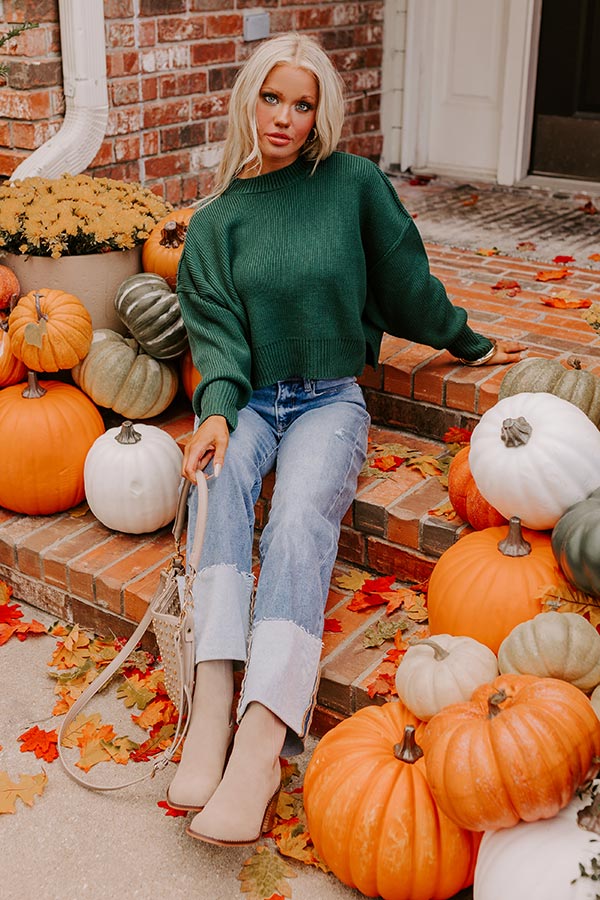 Premium Harvest Wishes Ribbed Sweater in Hunter Green - Ultimate Cozy Style