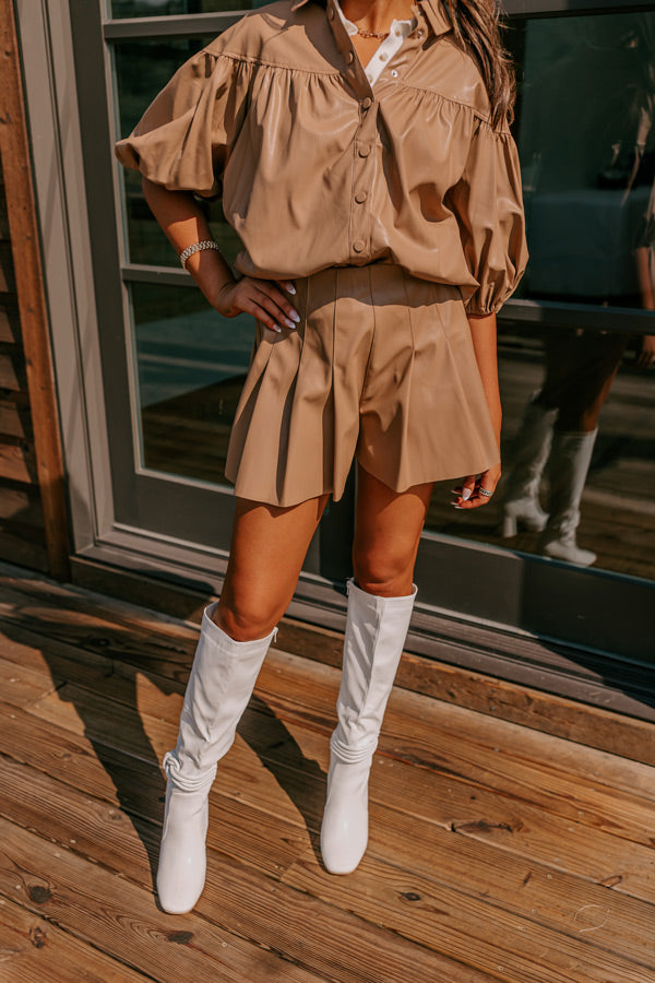 Premium High Waist Faux Leather Shorts - Iced Mocha