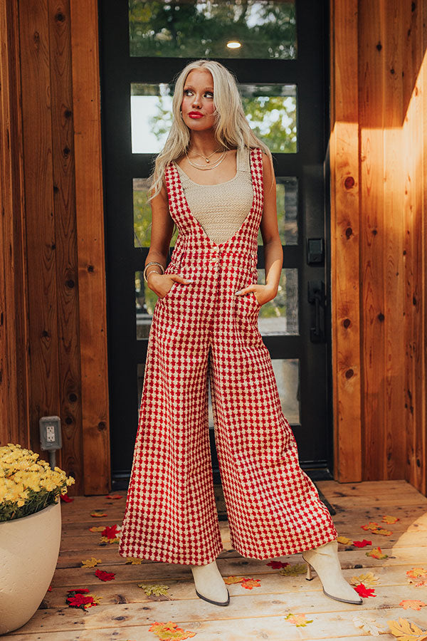 Ultimate Crimson Houndstooth Jumpsuit - Premium Style & Comfort