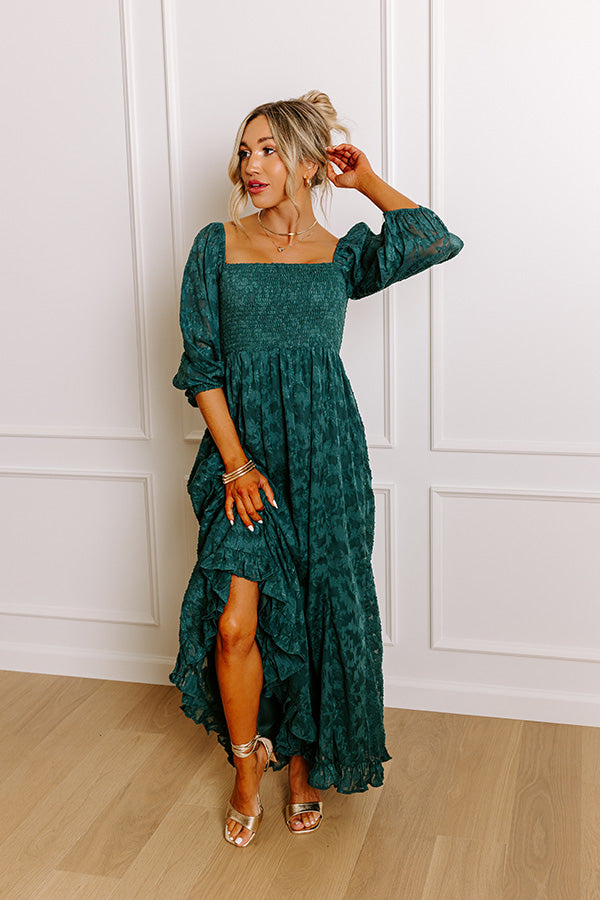 Premium Elegance: Sweetest Secret Jacquard Maxi Dress in Hunter Green