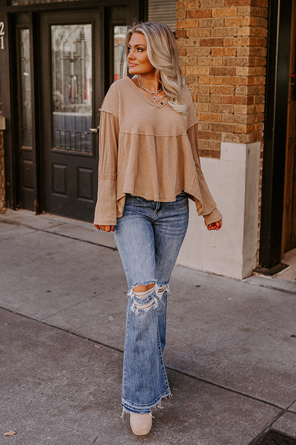 Premium Whispering Waffle Knit Top in Iced Mocha - Ultimate Comfort & Style