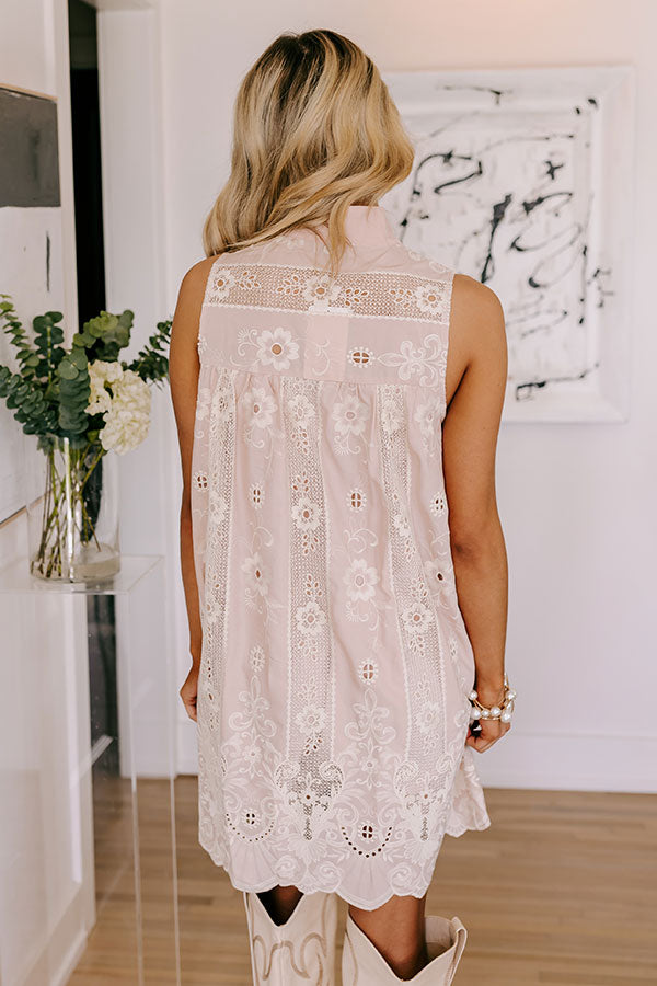 Premium Embroidered Mock Neck Dress - Romantic & Elegant