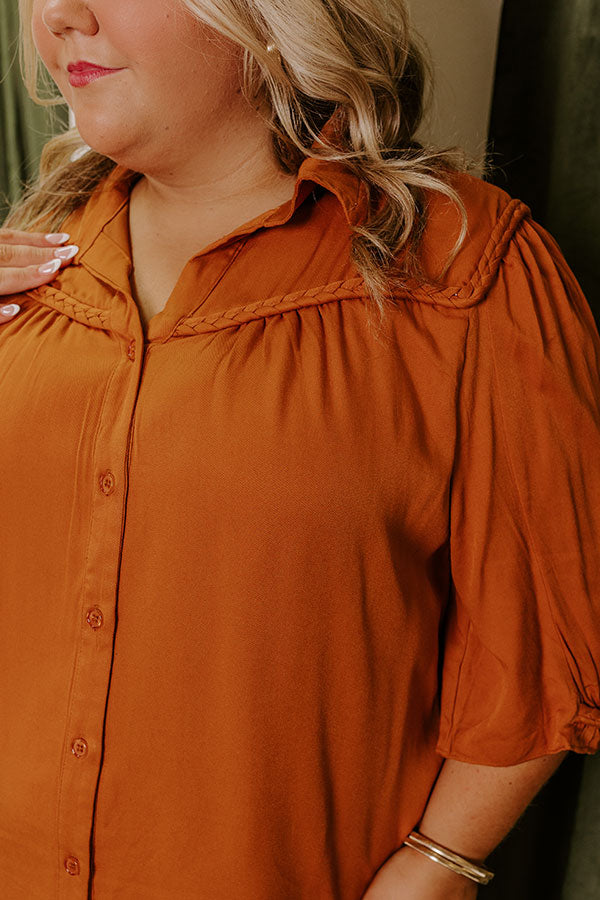 Premium Falling Leaves Button-Down Mini Dress | Pumpkin Curves Collection