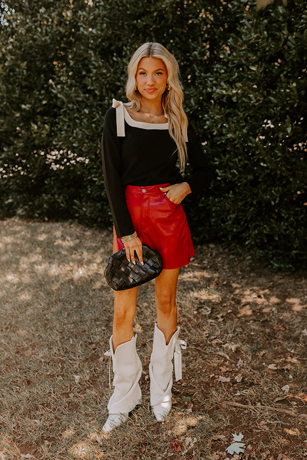 Premium Black Knit Top with Bow Accents