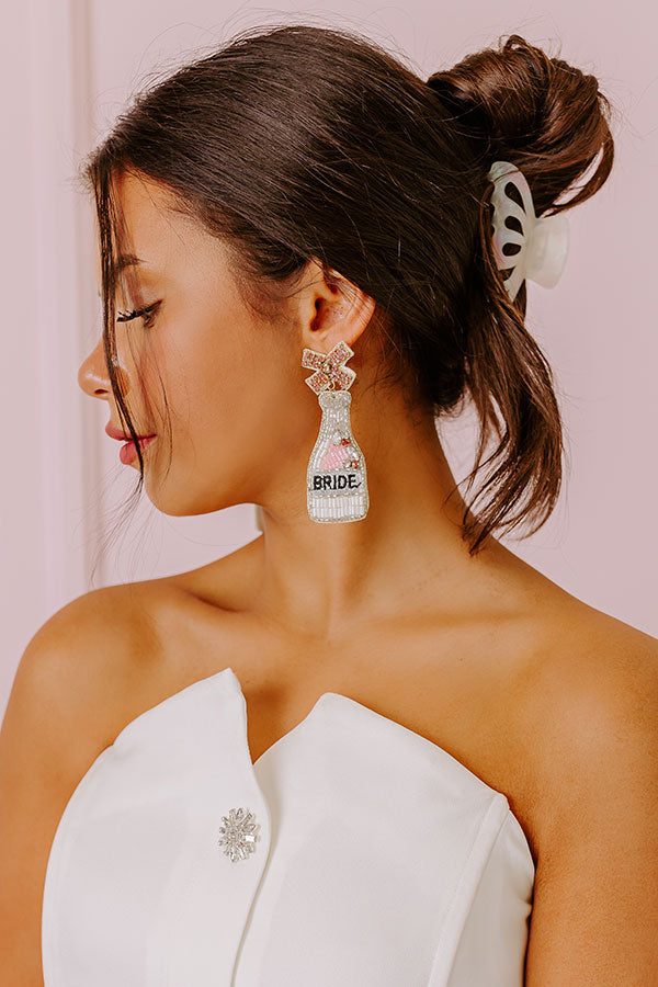 Premium Bride Toast Silver Earrings