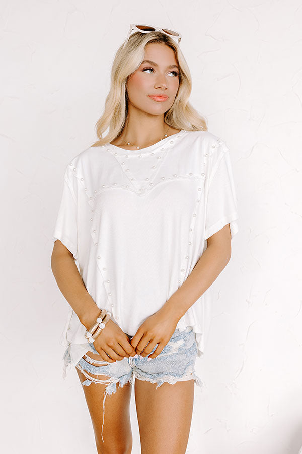 Premium Poised Romance Embellished Top - Ultimate White Elegance