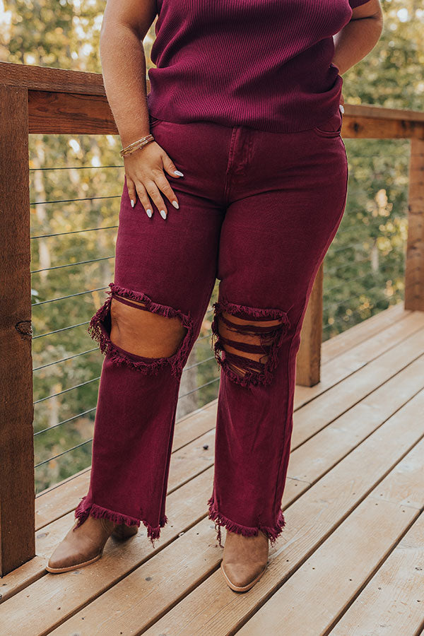 Ultimate High Waist Distressed Jeans in Wine Curves - Premium Fit & Style