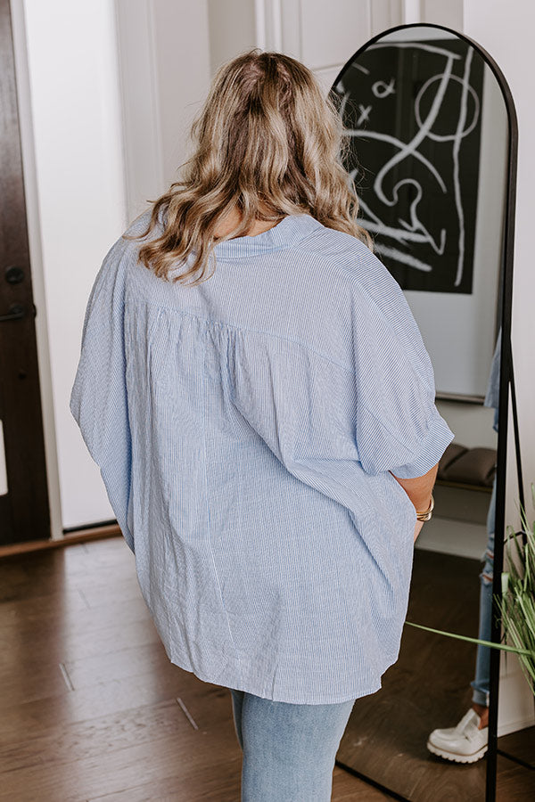 Premium Sky Blue Striped Oversized Button-Up Shirt