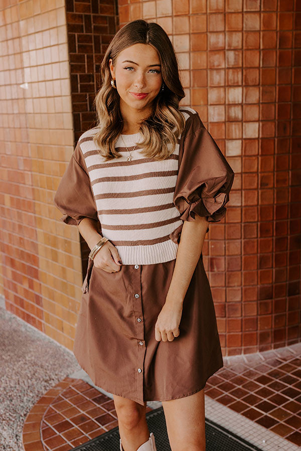 Ultimate Sweet As Can Be Stripe Mini Dress in Mocha