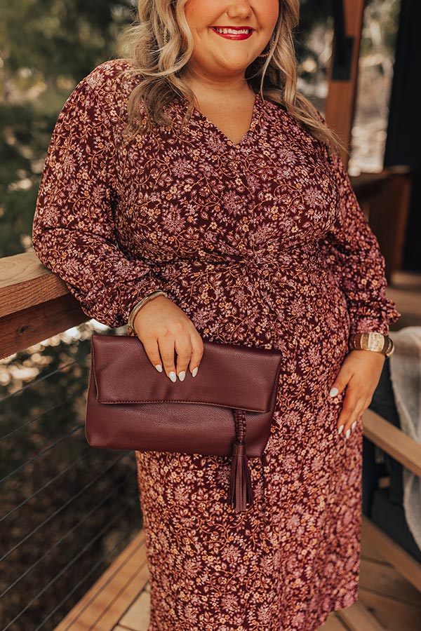 Premium Merlot Floral Midi Dress - Effortlessly Chic