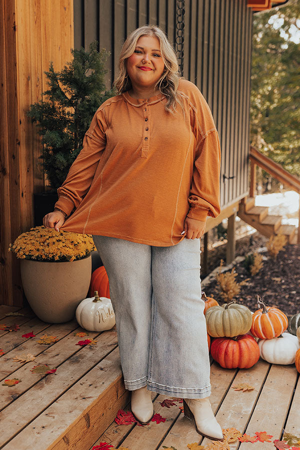 Premium Rust Curves Henley Tee - Ultimate Casual Style
