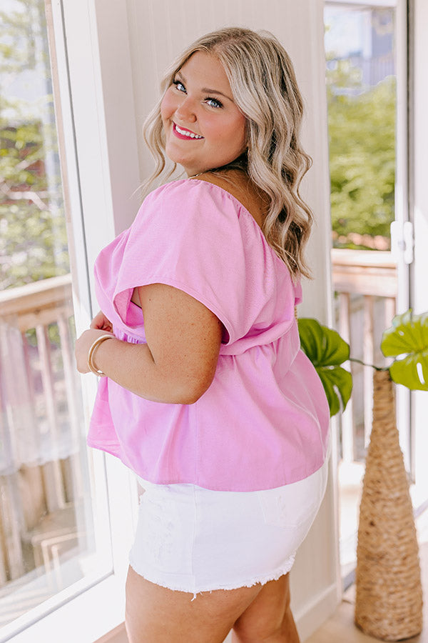 Premium Linen-Blend Crush Top in Violet Curves