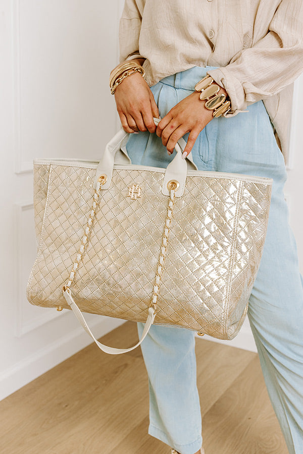 Premium Metallic Quilted Tote Bag in Gold – Ultimate Style & Function