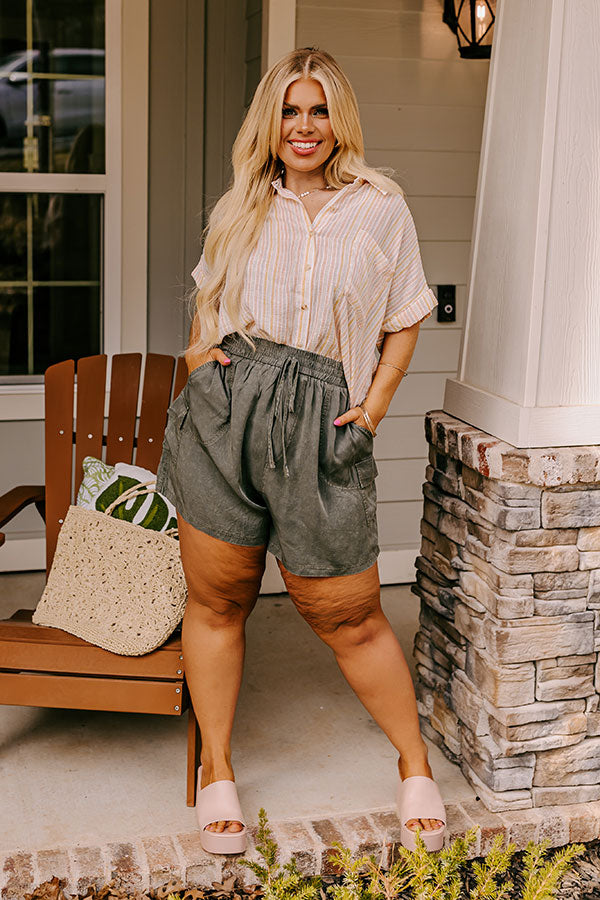 Premium High Waist Olive Curves Shorts - Ultimate Comfort & Style