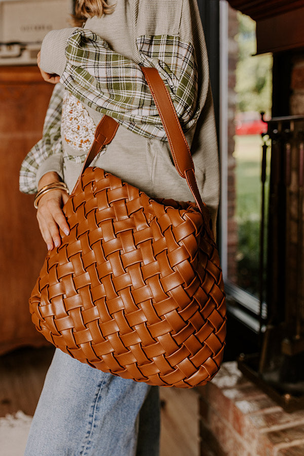 Premium Chic Cityscape Faux Leather Woven Tote - Ultimate Brown Style