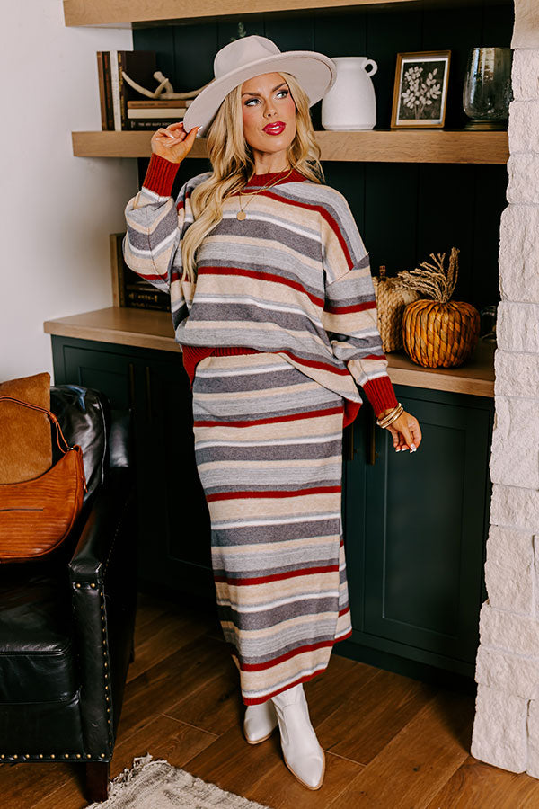 Premium Mulled Wine Striped Knit Skirt - Ultimate Curve Flattering Design