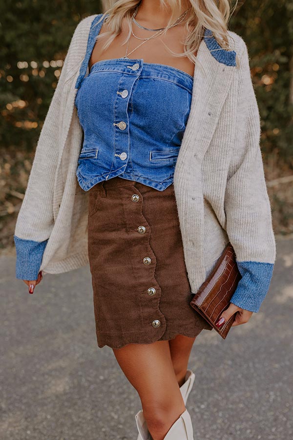 Ultimate Chocolate Sienna High Waist Corduroy Mini Skirt - Premium Style