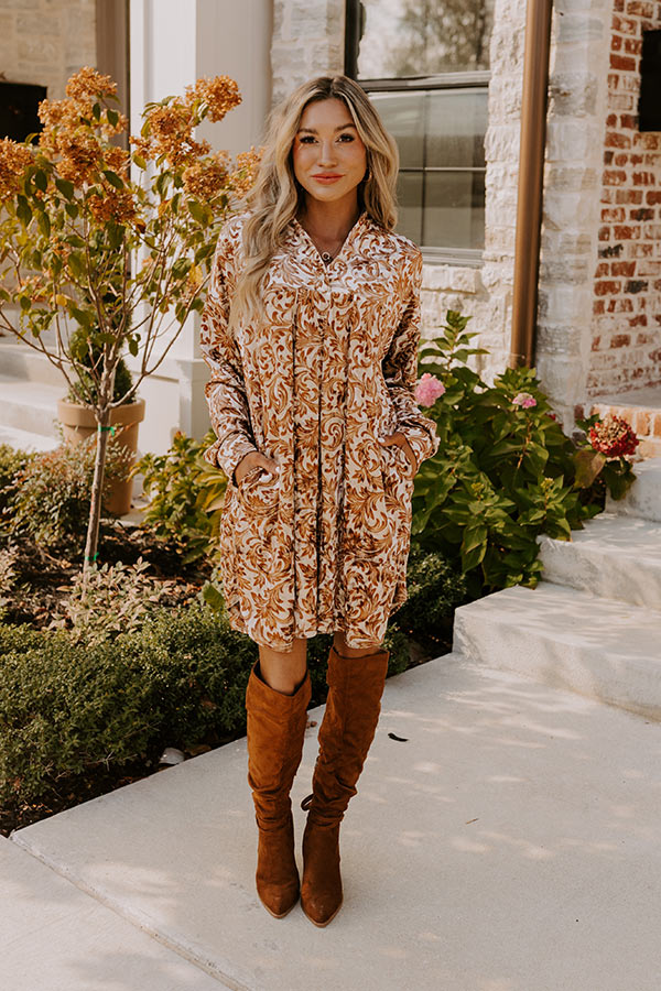 Premium Velvet Mini Dress - Warm Taupe with Gold Accents