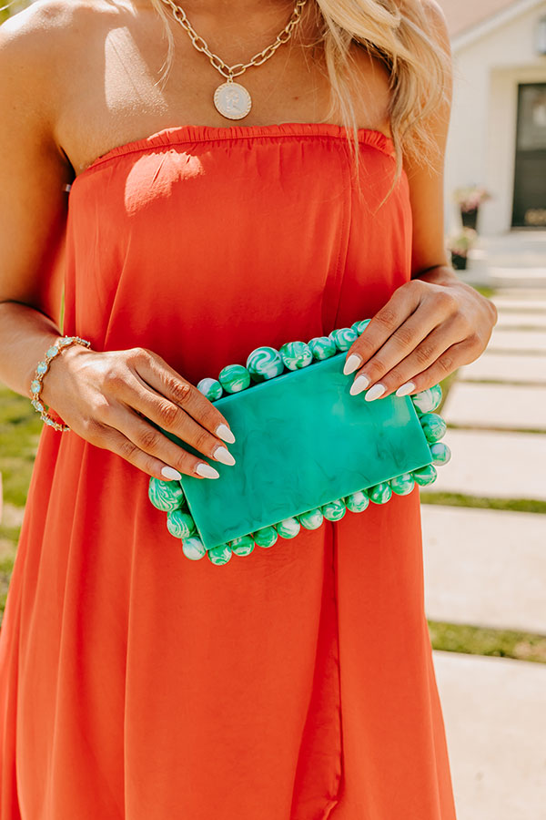 Premium Turquoise Acrylic Clutch with Detachable Chain Strap