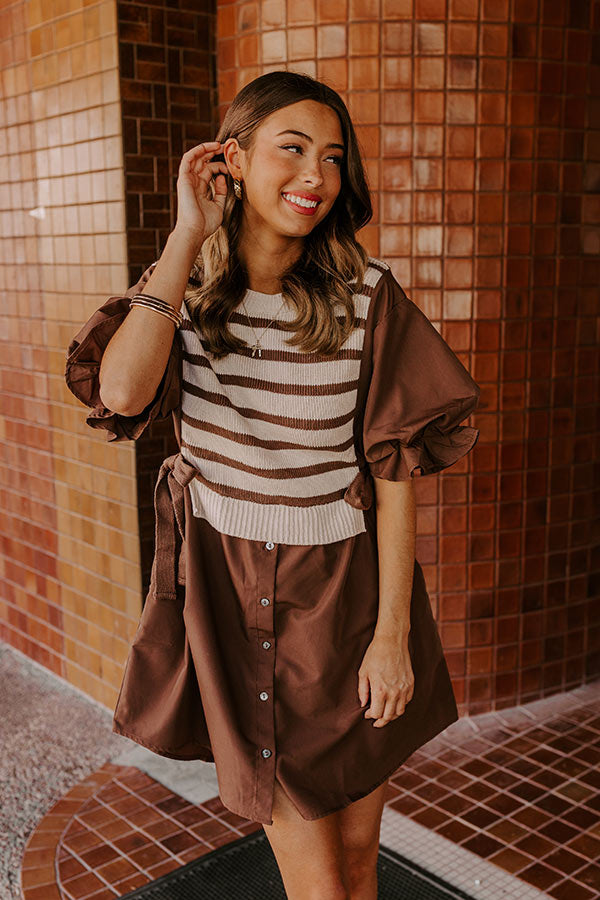 Ultimate Sweet As Can Be Stripe Mini Dress in Mocha