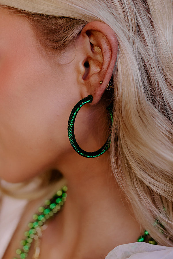 Premium Holiday Twist Hoop Earrings - Green